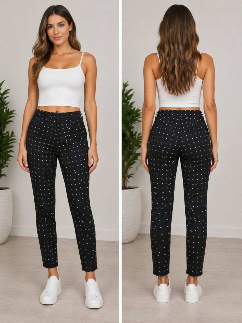 Gap Signature Skinny Ankle Pants Black Polka Dot Stretch 4